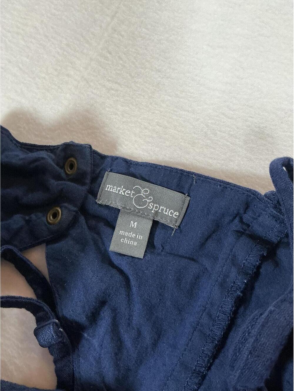 Market & Spruce Navy Blue Linen Cotton Spaghetti Strap Dress Size M - Picture 5 of 6